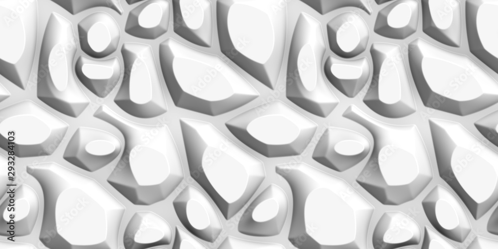 Abstract stone 3D white background. Seamless pattern. Rendering illustration.