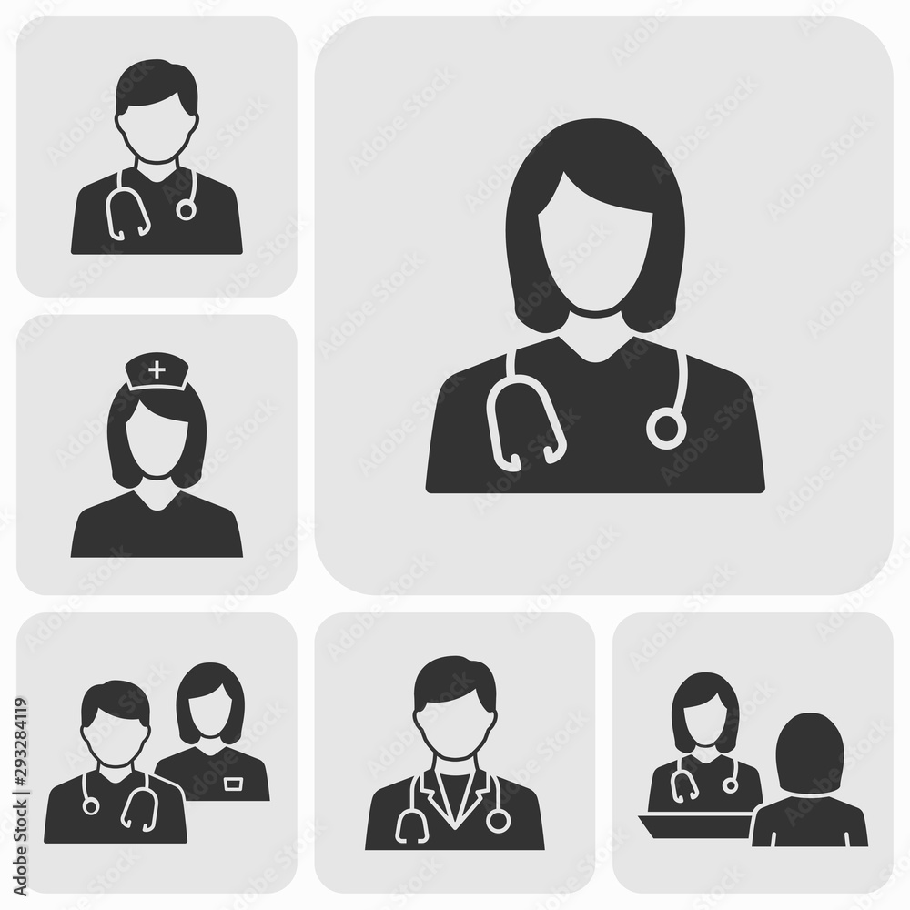 Doctor icons set. Black vector illustration. Doctor icons set. Black vector illustration.