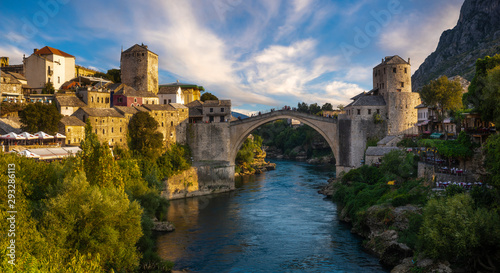 Mostar, Bosnia and Herzegovina-September 2019:The Old Bridge, Stari Most, with river Neretva