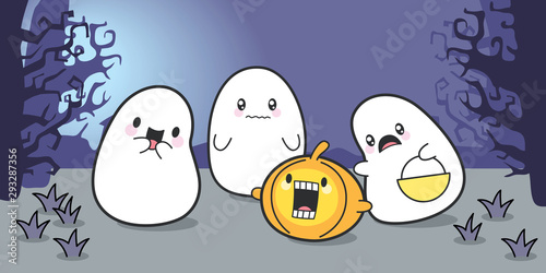 Cute Ghosts Celebrating Halloween