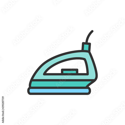 Vector steam iron flat color line icon.