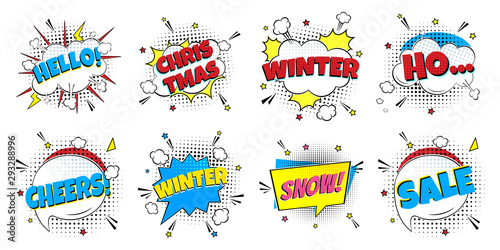 8 Comic Winter Lettering In The Speech Bubbles Comic Style Flat Design.