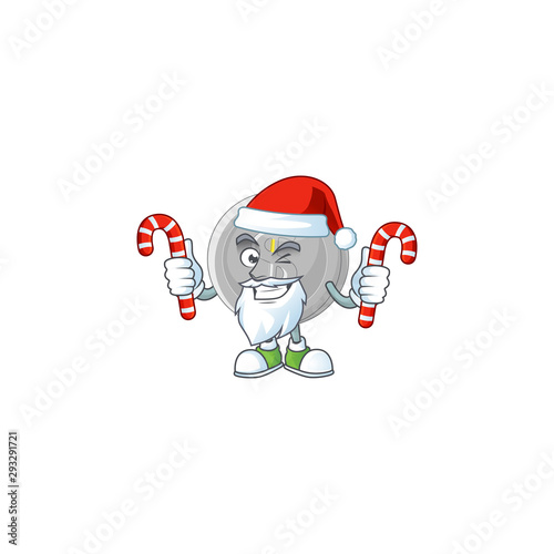 Santa with candy silver coin cartoon character with mascot
