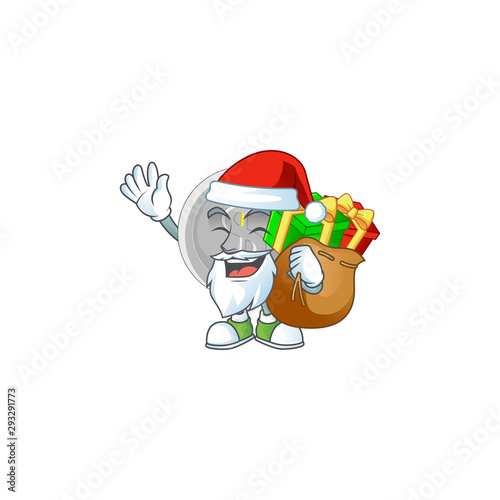 Santa with gift silver coin cartoon character with mascot