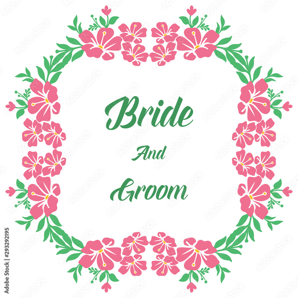 Template of card bride and groom, with decoration of wreath frame. Vector