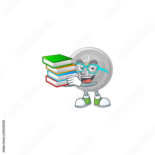 Student with book silver coin cartoon character with mascot