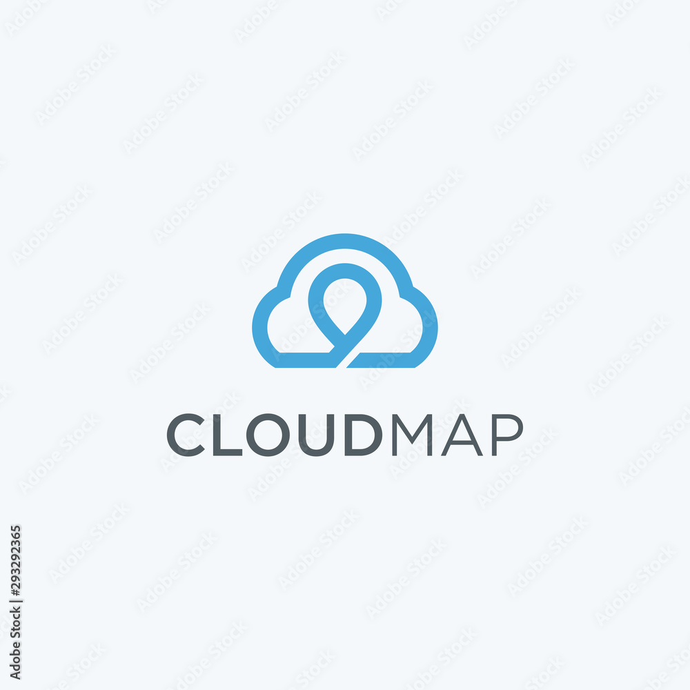 Cloud with pin map logo design icon vector