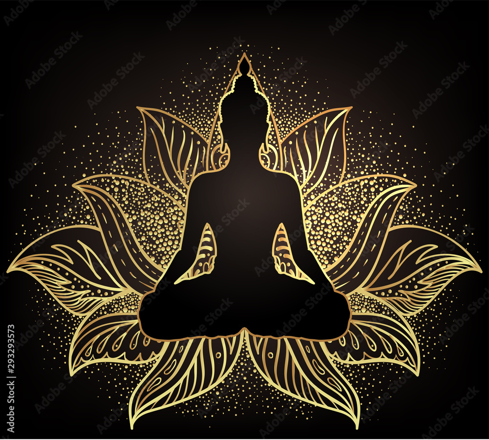 Chakra concept. Inner love, light and peace. Buddha silhouette in ...