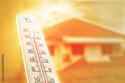 Heat wave in the house thermometer shows in summer.