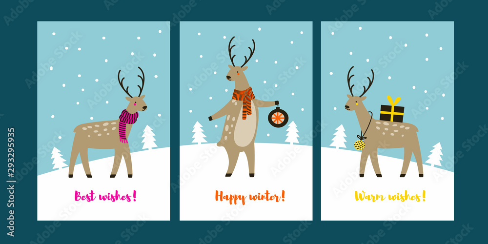 Fototapeta premium Christmas deer greeting card; 