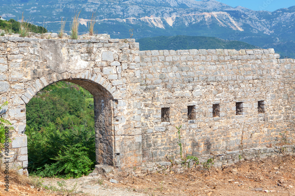 Medieval Mogren Fortress in Budva , Montenegro