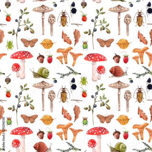 Watercolor autumn forest vector pattern