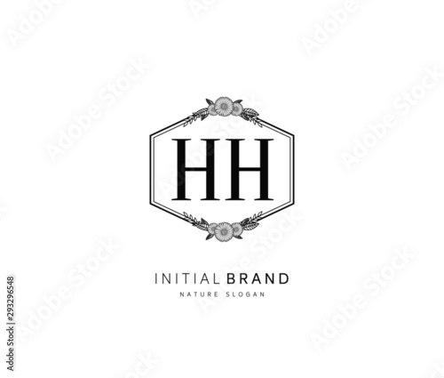 H HH Beauty vector initial logo, handwriting logo of initial signature, wedding, fashion, jewerly, boutique, floral and botanical with creative template for any company or business.