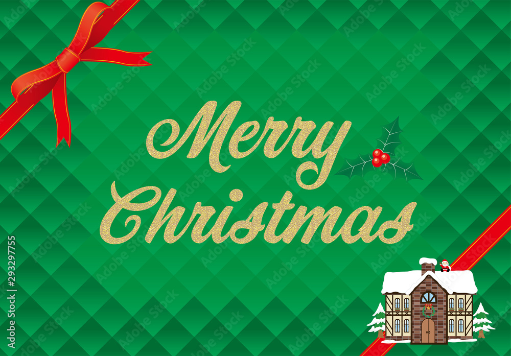 背景素材 テンプレート 緑色 クリスマスのイメージの背景イラスト リボン付きバナーデザイン メリークリスマスロゴ Christmas Banner Design Background Stock Vector Adobe Stock