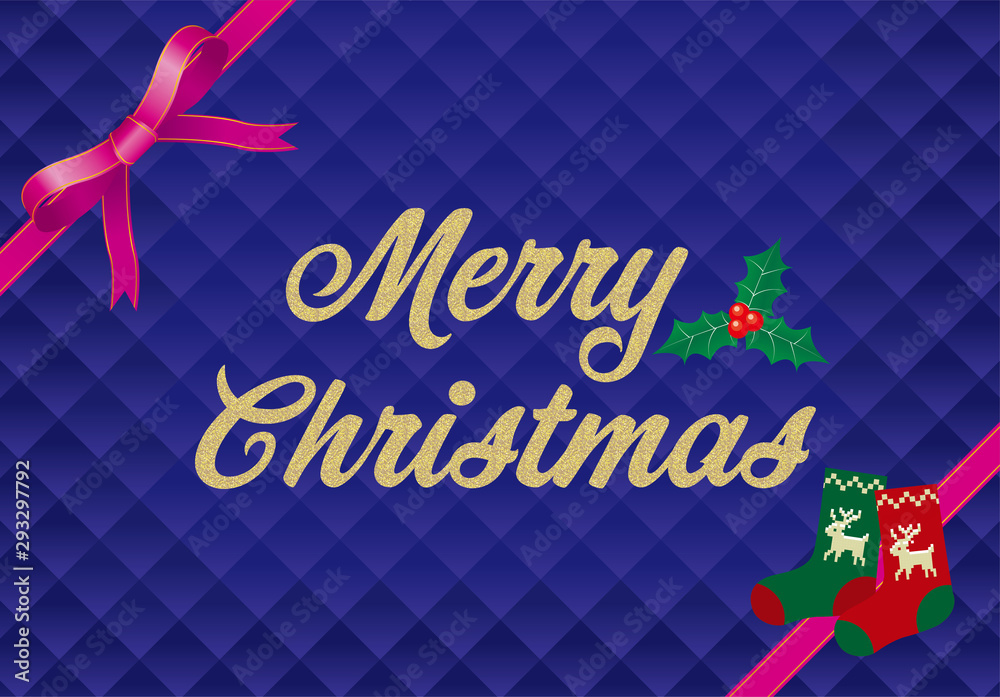 背景素材 テンプレート 紺色 クリスマスのイメージの背景イラスト リボン付きバナーデザイン メリークリスマスロゴ Christmas Banner Design Background Christmas Banner Design Background Stock Vector Adobe Stock