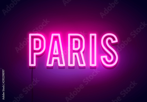 Vector Illustration Modern Paris City Neon Light Sign