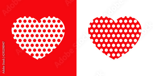 Logotipo con corazón con patrón de círculos en rojo y blanco