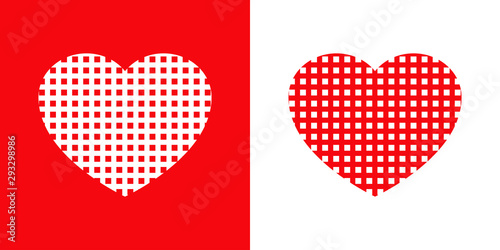 Logotipo con corazón con patrón de cuadrados en rojo y blanco
