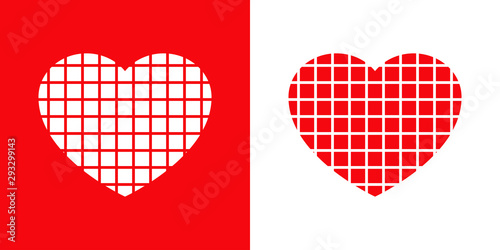 Logotipo con corazón con pixels en rojo y blanco