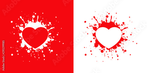 Logotipo con corazón en salpicadura en rojo y blanco