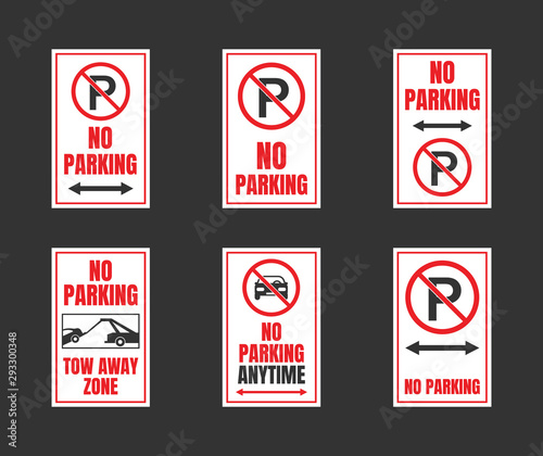 No parking signs set, parking is prohibited icons