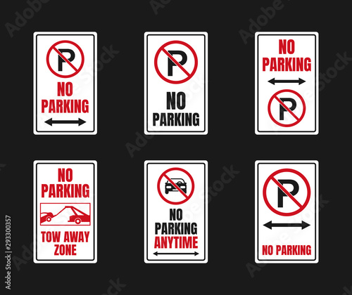 Parking is prohibited icon set, no parking signs