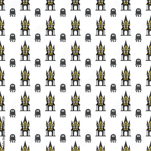 Seamless pattern. Castle, ghost.