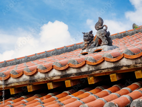 OKINAWA Lion on Ryukyu architecture Roof Art Okinawa island Japan photo