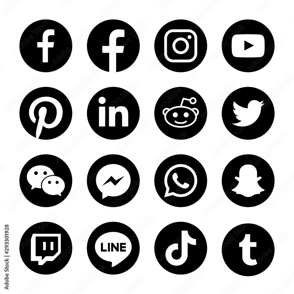 Round circle black & white social media or social network flat vector icon  for apps and websites Stock Vector | Adobe Stock