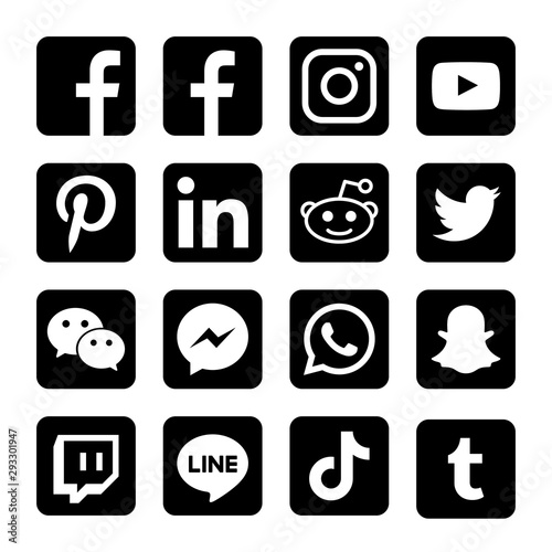 Black & white square social media or social network flat vector icon