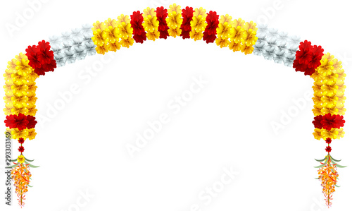 Traditional indian mala flower garland. Festive holiday arch flower decoration