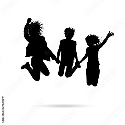Silhouettes of jumping friends. Happy Friends Day. Vector
