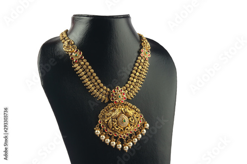 Indian Traditional Antique Gold Necklace with Peacock Design