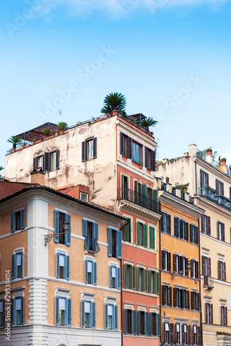 Old cobblestone narrow street and buildings in Rome, Italy