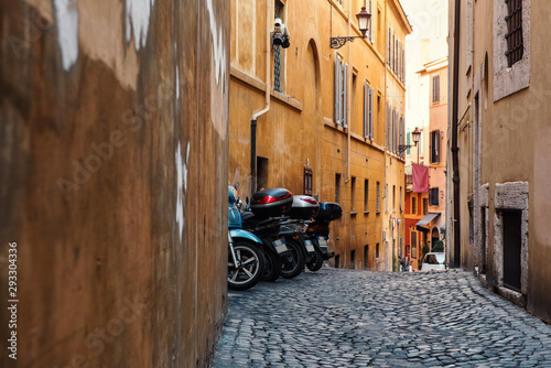 Old cobblestone narrow street in Rome  Italy