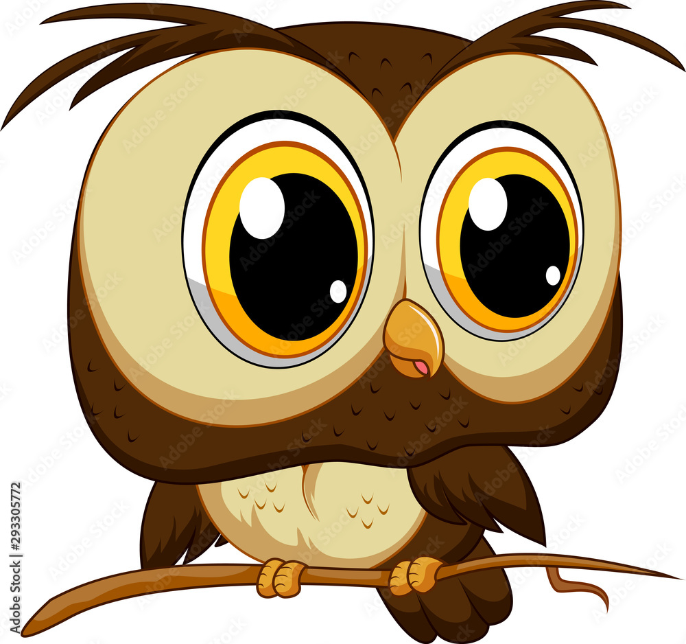 Cute Owl On Tree Cartoon
