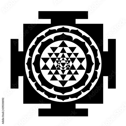 The Sri Yantra or Sri Chakra, form of mystical diagram, Shri Vidya school of Hindu tantra symbol. Sacred geometry vector design element. Vector illustration.