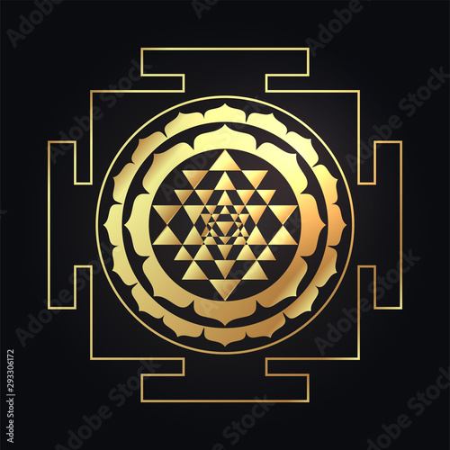 The Sri Yantra or Sri Chakra, form of mystical diagram, Shri Vidya school of Hindu tantra symbol. Sacred geometry vector design element. Vector illustration.