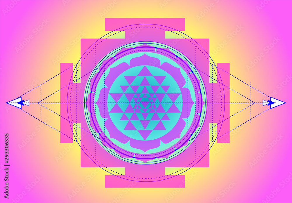 Obraz premium The Sri Yantra or Sri Chakra, form of mystical diagram, Shri Vidya school of Hindu tantra symbol. Sacred geometry vector design element. Vector illustration.