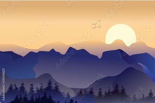 mountain and forest scenery illustrations