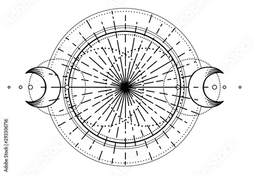 Eye of Providence. Masonic symbol. All seeing eye inside triple moon pagan Wicca moon goddess symbol. Vector illustration. Tattoo, astrology, alchemy, boho and magic symbol.