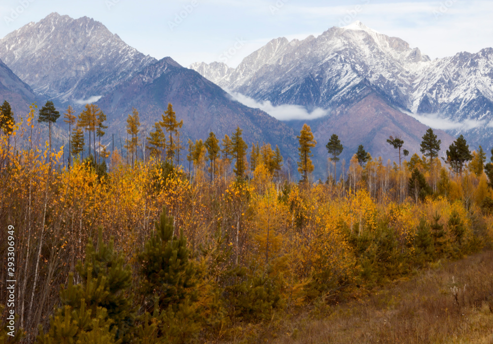 beautiful snow-capped mountains, autumn landscape