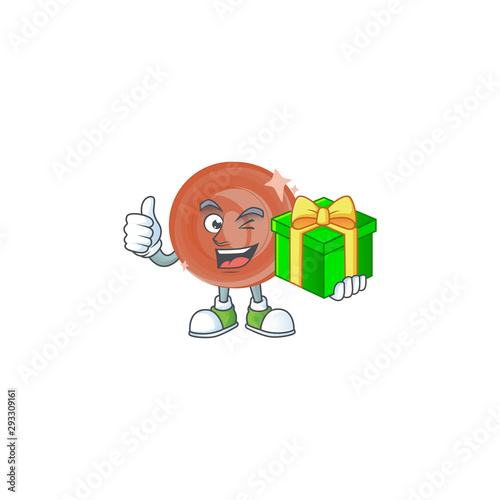 With gift bronze coin cartoon on white background