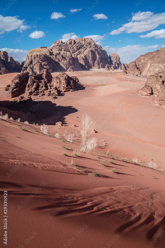 Red dunes at the Wadi Rum desert, southern Jordan