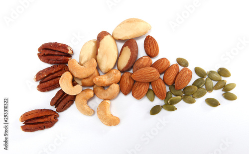 Mixed nuts are a snack food consisting of any mixture of mechanically or manually combined nuts. Almonds, walnuts, Brazil nuts, cashews, hazelnuts, and pecans are common constituents of mixed nuts.