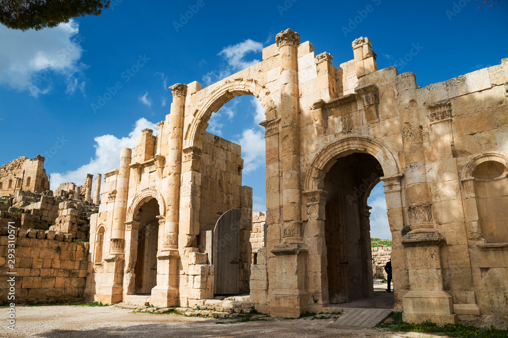 South gate ruins in the ancient roman city of Jerash, Gerasa Governorate, Jordan