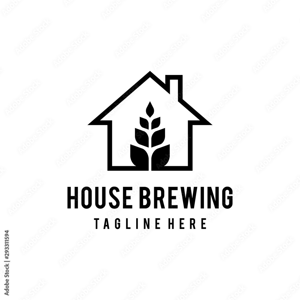 Simple house illustration with a brewing mark in it logo design