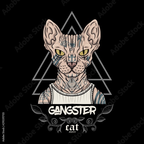 sphynx cat tattoo gangster vector illustration
