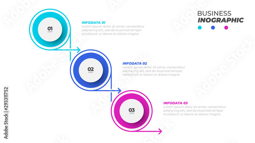 Business process design vector circle elements with 3 options, steps, arrows. Can be used for info chart, graph, presentations.