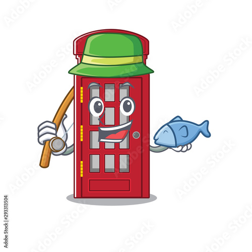 Fishing miniature telephone booth above cartoon table